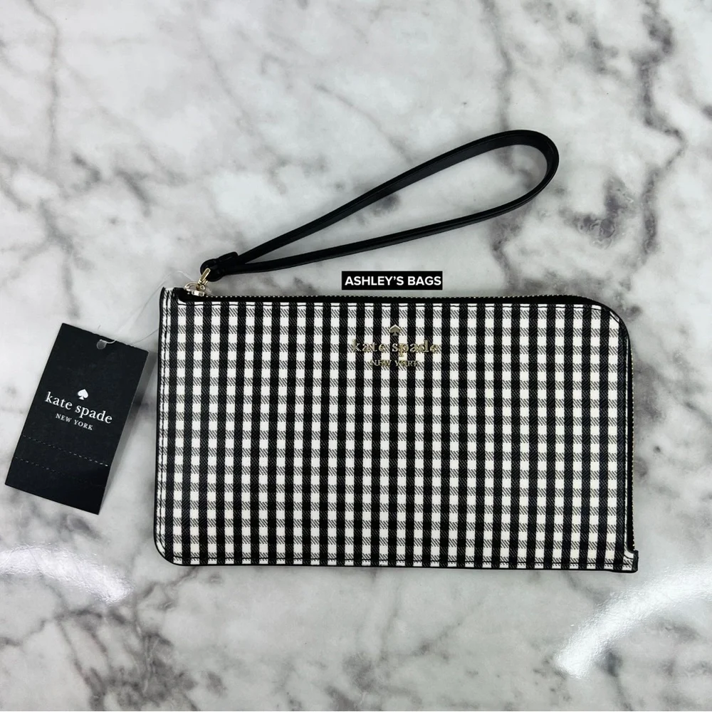 Kate Spade Lucy Jazzy Gingham Print Medium L-zip Wristlet Wallet